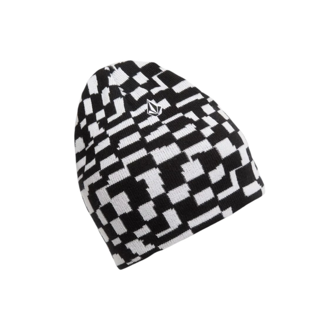 Bonnet Born2ride Volcom Fa Carrau en maille à motif damier noir et blanc avec logo brodé