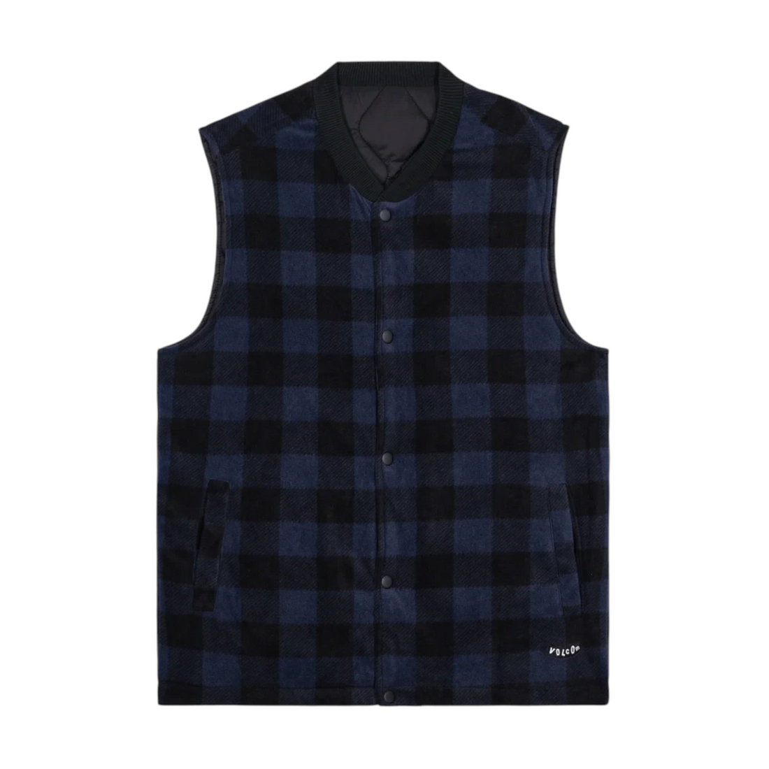 Gilet Born2ride Volcom Bowered à carreaux bleu marine et noir avec fermeture à boutons-pression et col côtelé