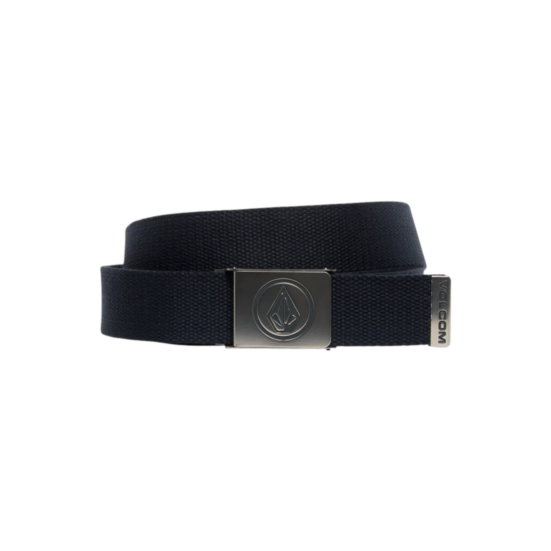 Ceinture en toile bleu marine Born2ride Volcom Circle Web avec boucle métallique et logo Stone gravé
