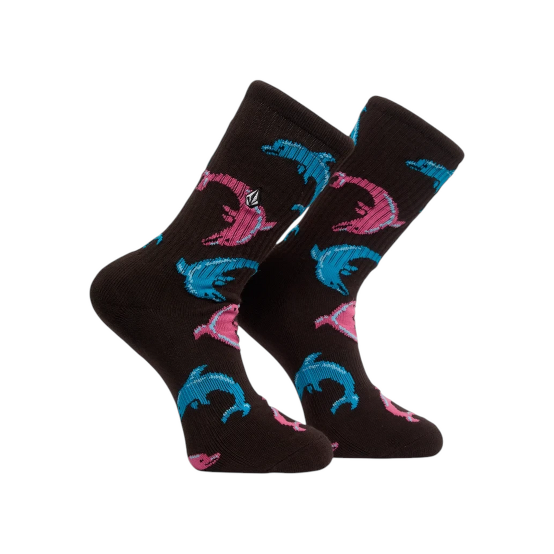 Chaussettes Born2ride Volcom Fa Ozzy Sock 1 couleur raisin avec motif dauphins roses et bleus