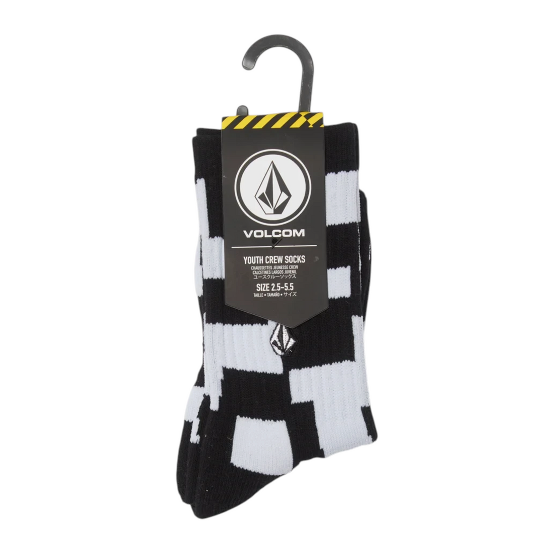 Chaussettes enfant Born2ride Volcom Fa Carrau à motif damier noir et blanc avec logo brodé