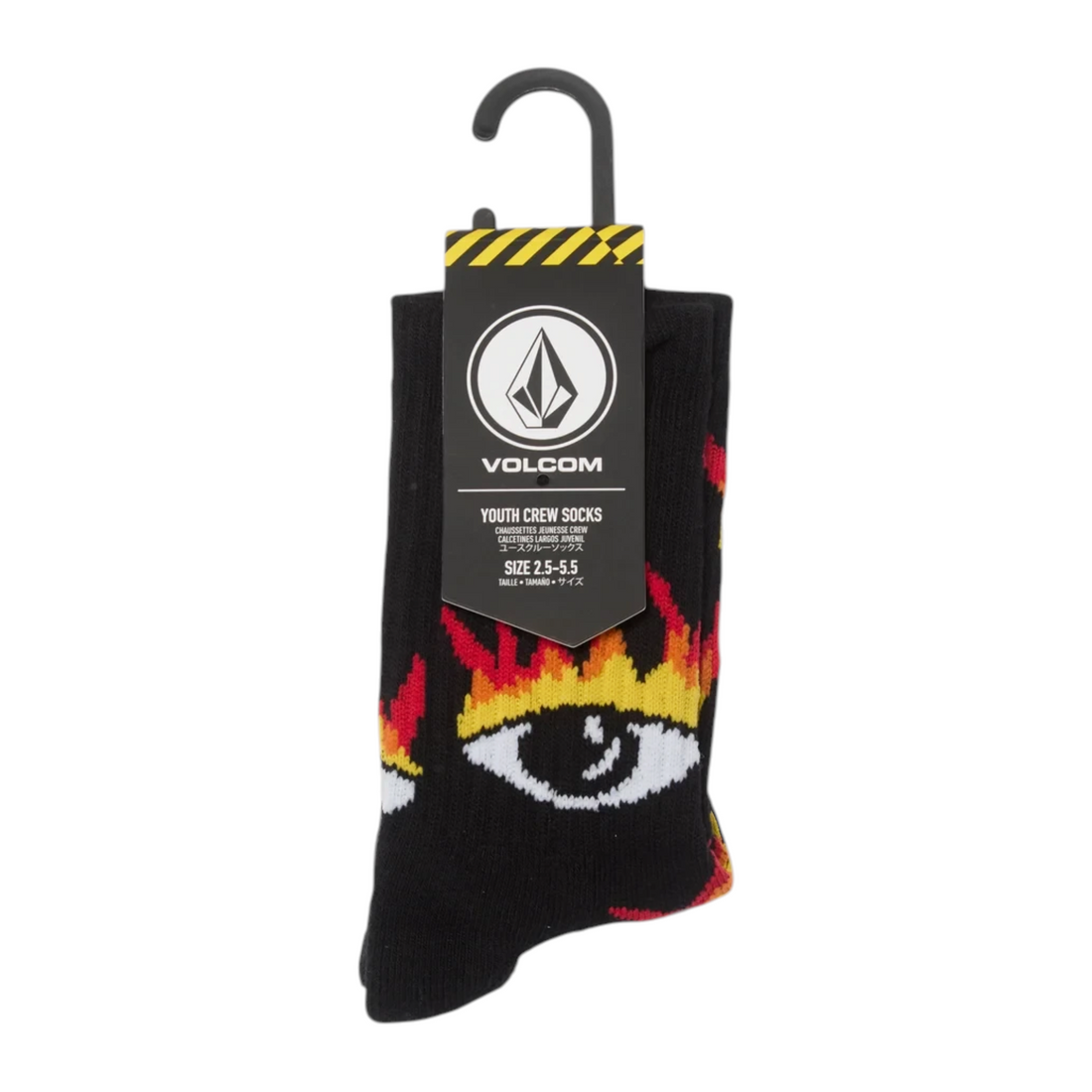 Chaussettes enfant Born2ride Volcom Fa Ozzy noires avec motif œil et flammes colorées sur étiquette