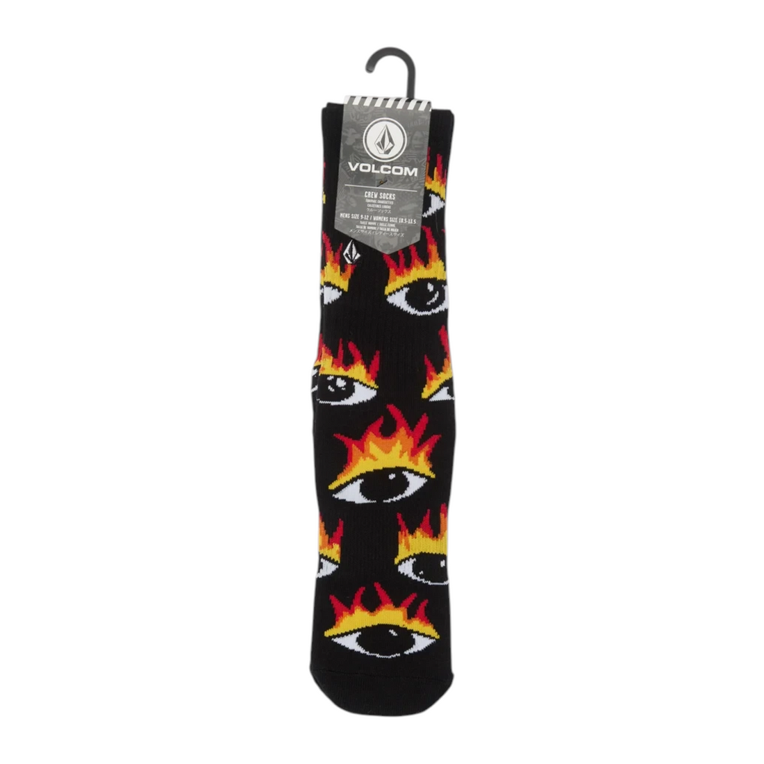 Chaussettes Born2ride Volcom Fa Ozzy Sock 2 noires avec motif d'yeux enflammés sur toute la surface