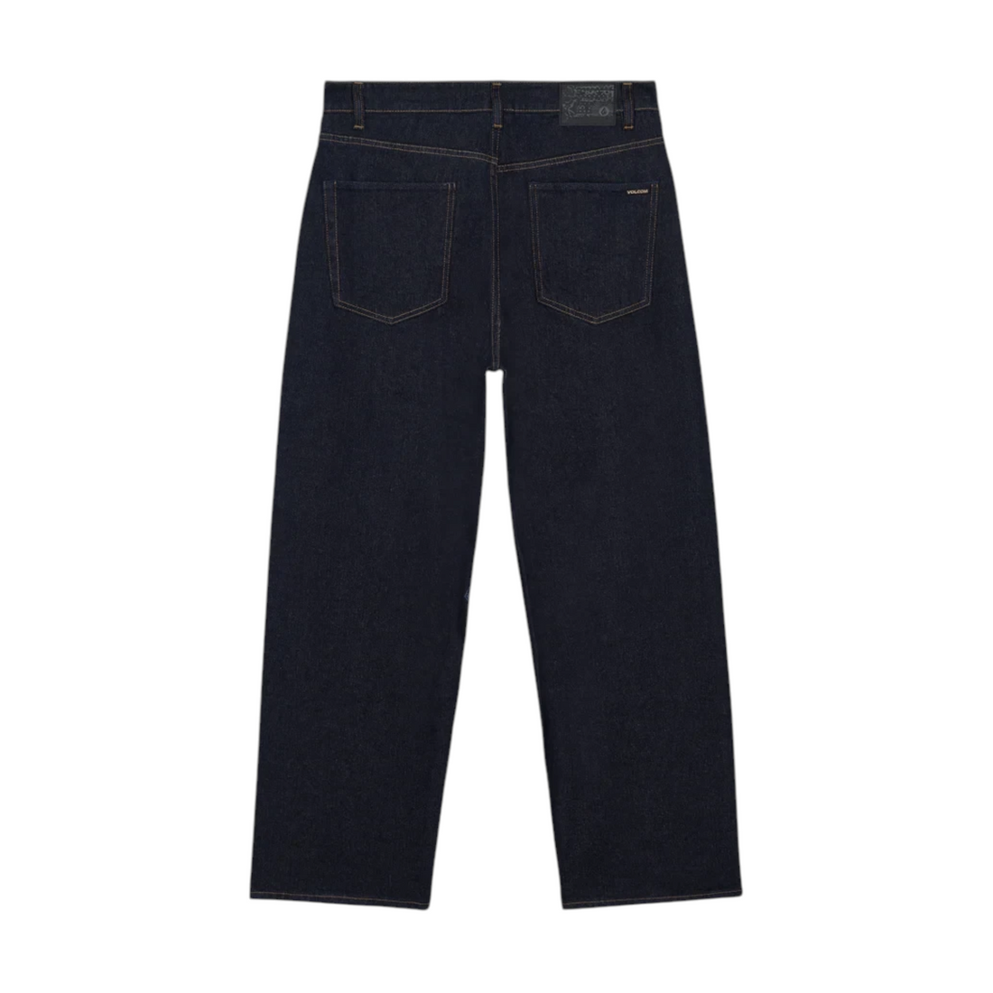 Vue arrière du jean Born2ride Volcom Billow Denim en toile brute indigo avec coupe large et coutures contrastées