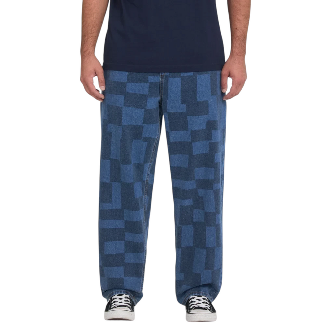 Jean droit Born2ride Volcom Fa Carrau EW en denim bleu avec motif géométrique délavé au laser