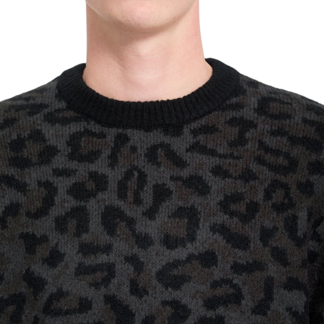 Pull Born2ride Volcom Leopold à col rond avec motif léopard noir et gris en maille texturée