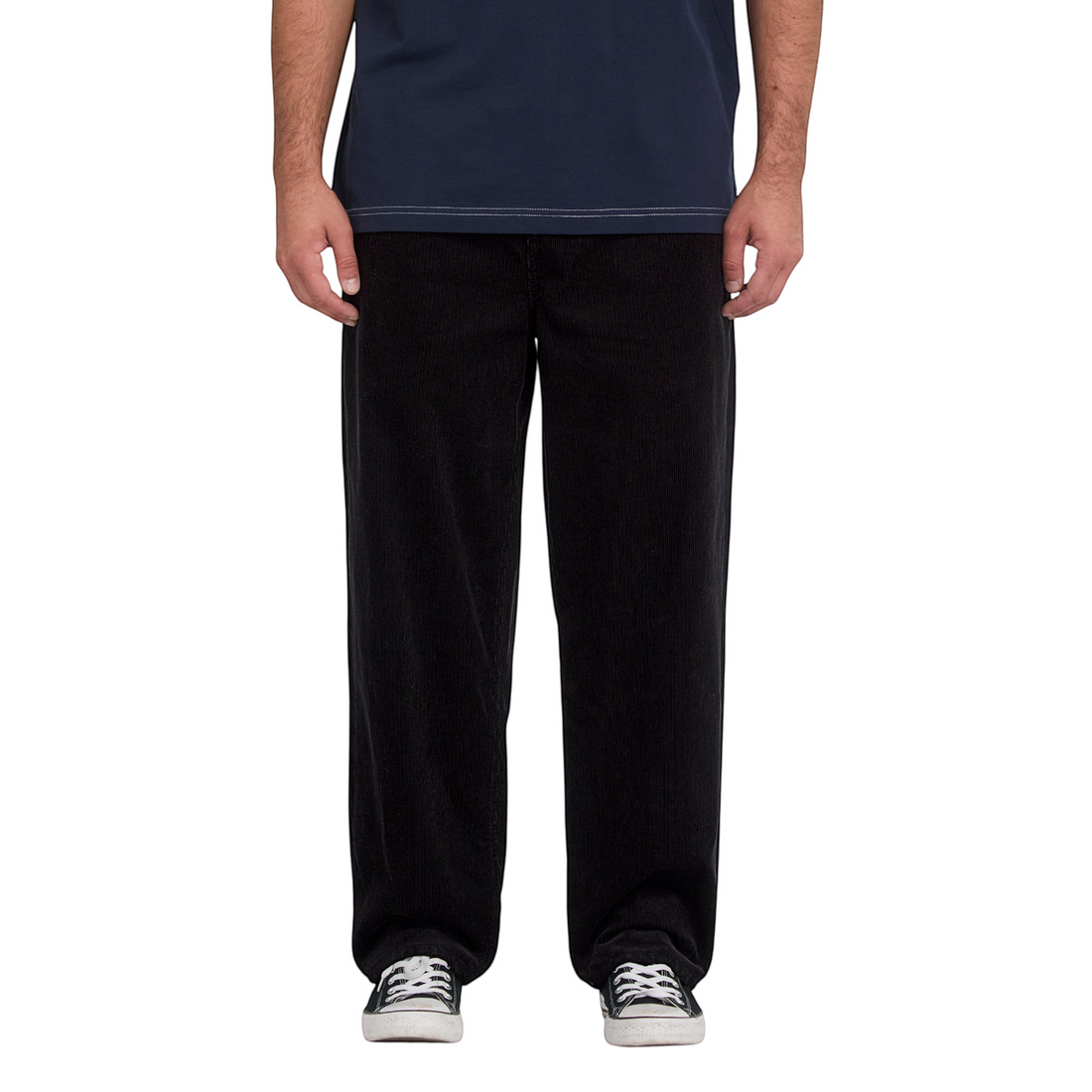 Pantalon chino Born2ride Volcom Freazy Loose en velours côtelé noir avec coupe ample et taille élastiquée