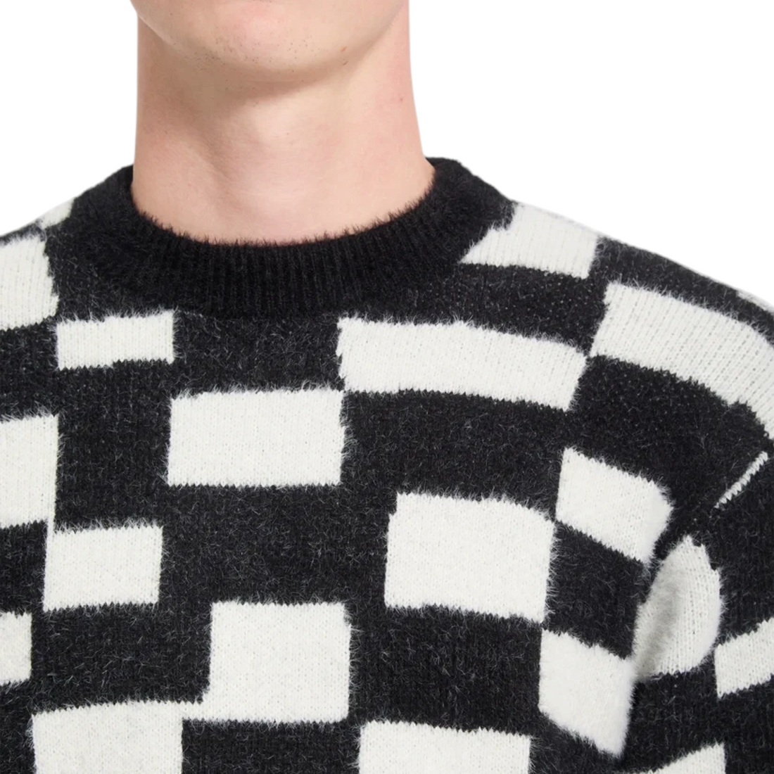 Pull homme Born2ride Volcom à motif carreaux noir et blanc en tricot doux et chaud