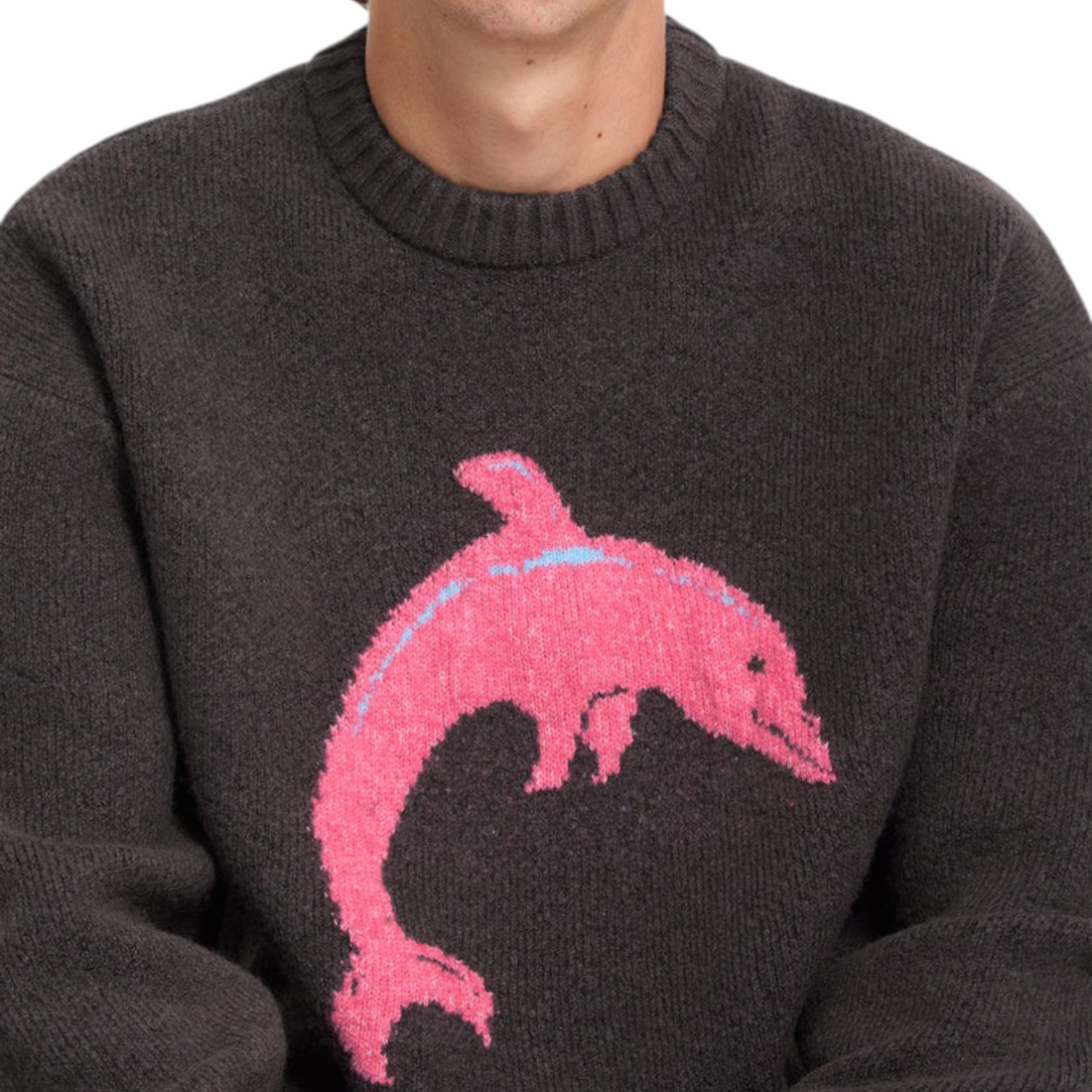 Pull Born2ride Volcom Fa Ozzy en maille raisin avec motif dauphin rose et bleu sur le devant