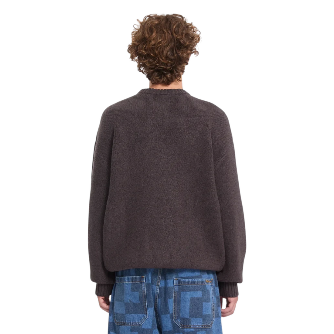 Pull Born2ride Volcom Fa Ozzy Dolphin couleur raisin en maille nylon et acrylique vu de dos sur un mannequin