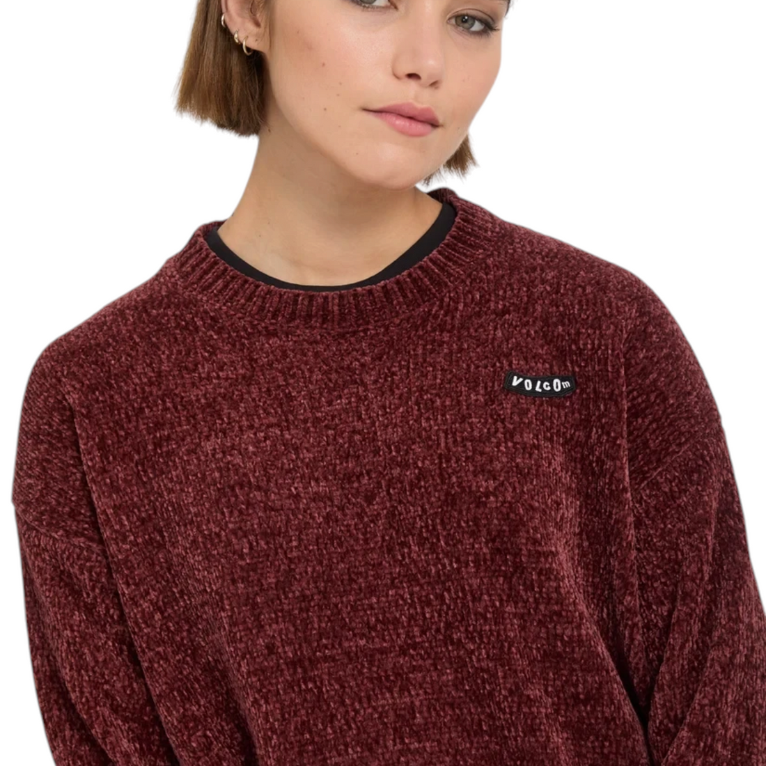 Pull en maille Born2ride Volcom Bubble Tease couleur brique avec col rond et logo sur la poitrine
