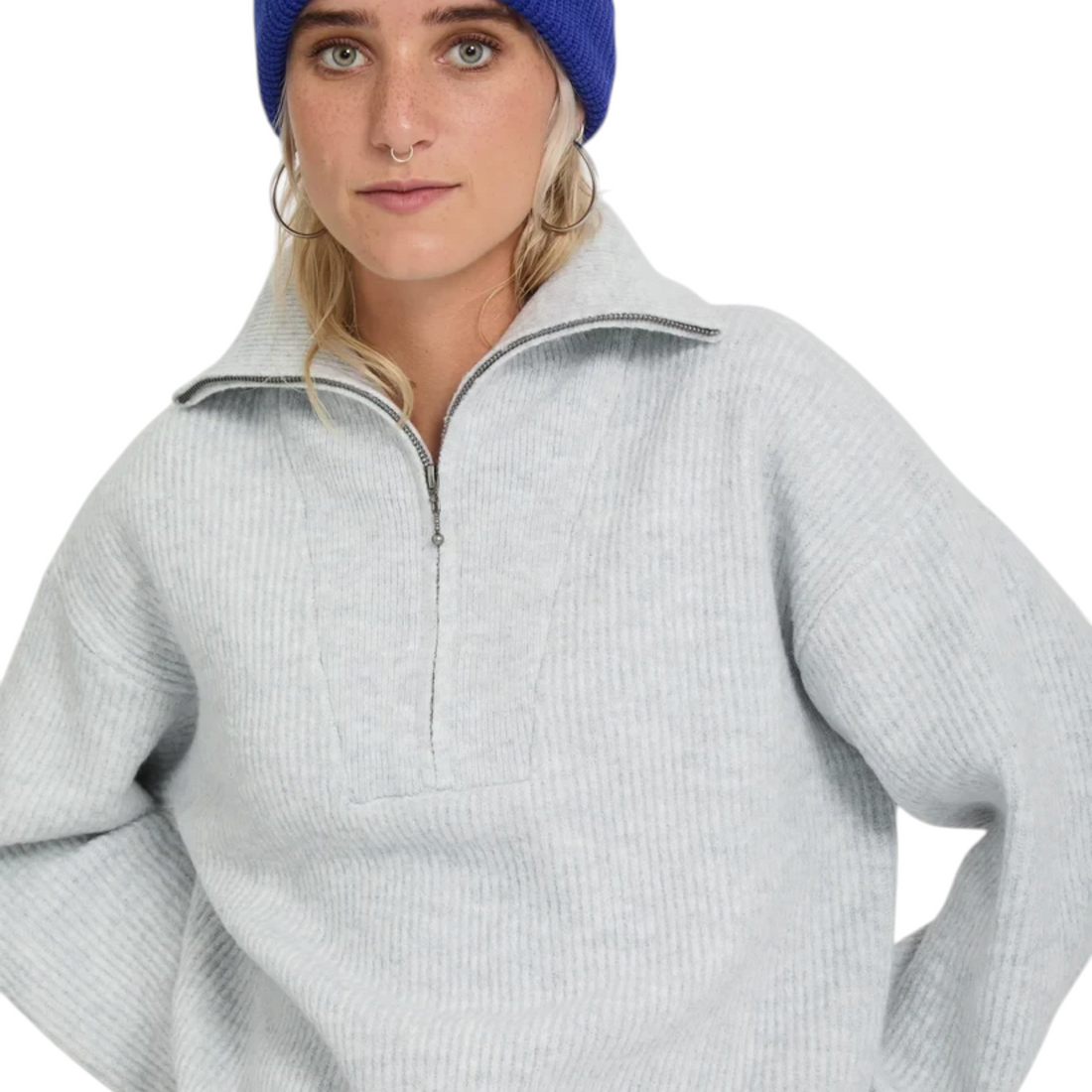 Pull femme Born2ride Volcom Voltrane en maille chinée beige clair avec col zippé et logo discret