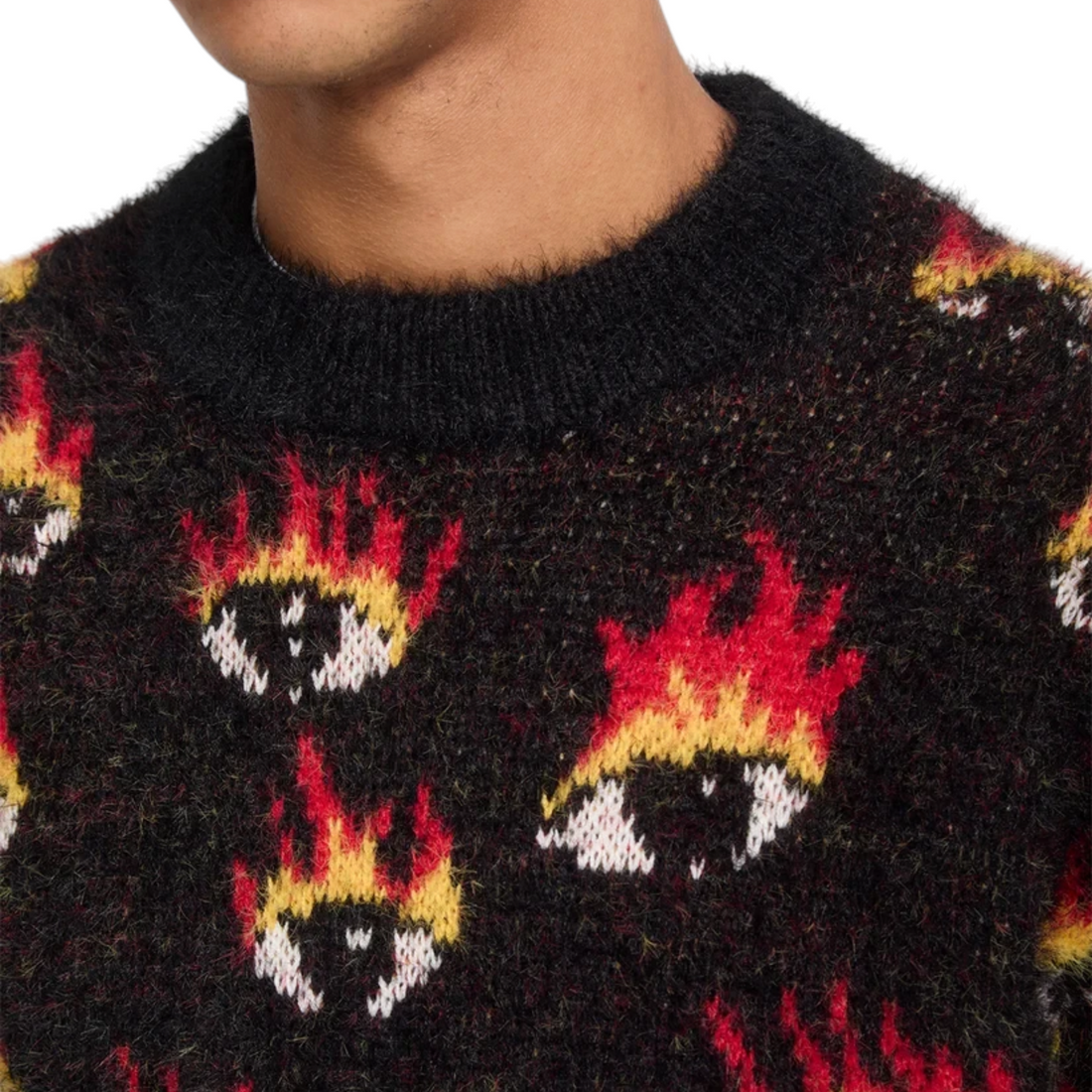 Pull Born2ride Volcom Fa Ozzy noir en maille duveteuse avec motif graphique d'yeux enflammés