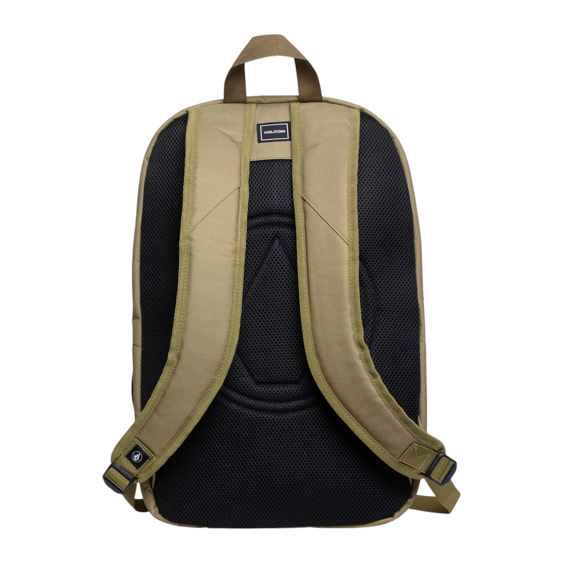 Vue arrière du sac à dos Born2ride Volcom Roamer 3 couleur Dull Gold avec bretelles ergonomiques en mesh noir