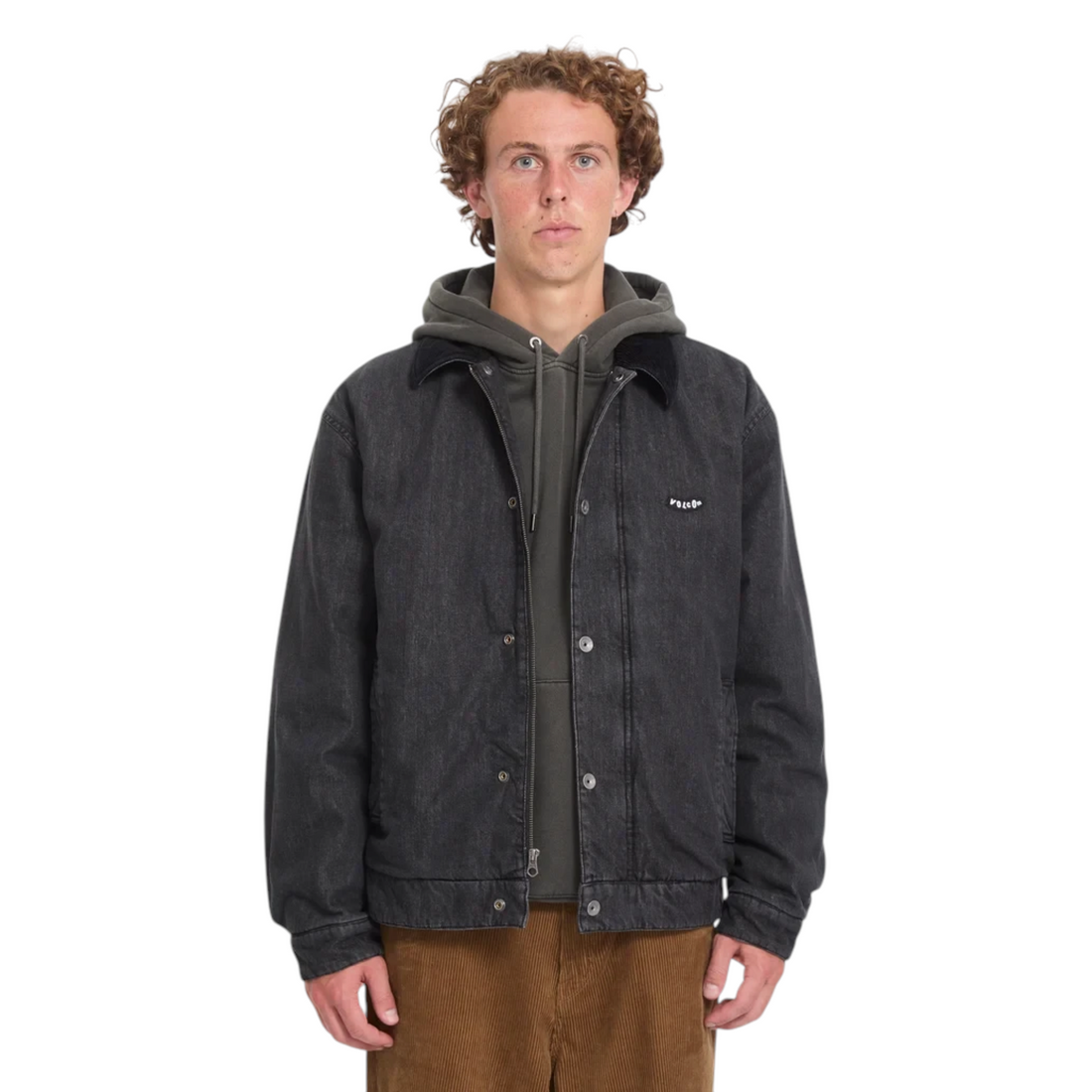 Veste Born2ride Volcom Stonewish noire en coton avec col contrastant portée par un homme