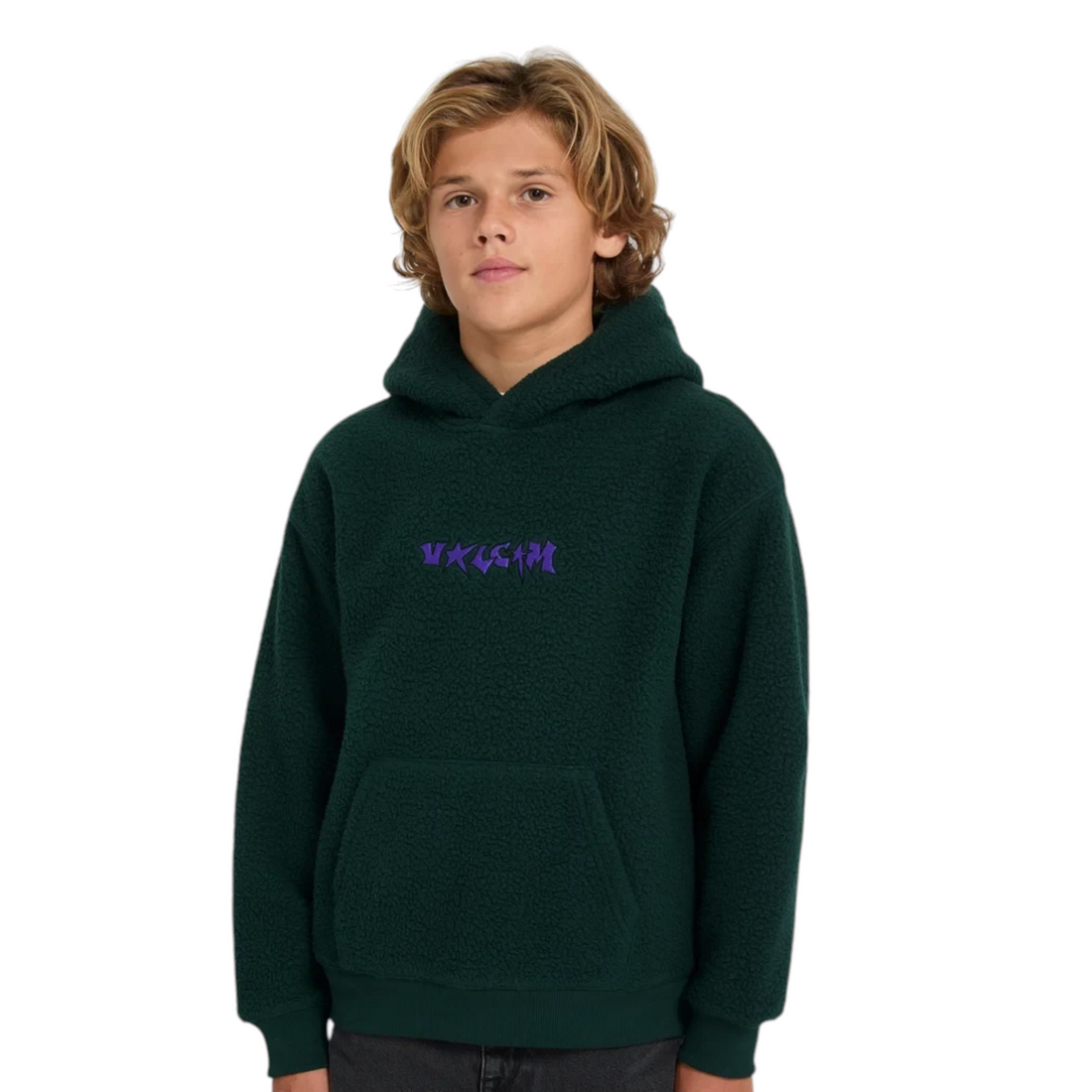 Sweat à capuche Born2ride Volcom Toogoat Po pour enfant en polaire vert foncé avec logo violet sur la poitrine