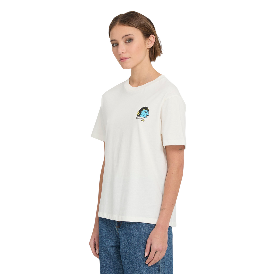 T-shirt Born2ride Volcom Radical Daze Up blanc cassé en coton avec imprimé graphique sur la poitrine