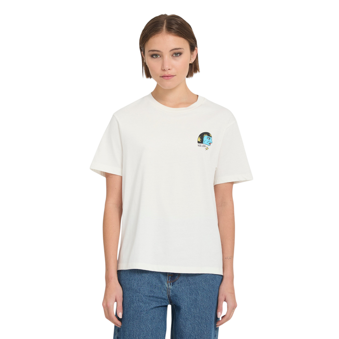 T-shirt Born2ride Volcom Radical Daze Up blanc cassé en coton avec imprimé graphique sur la poitrine