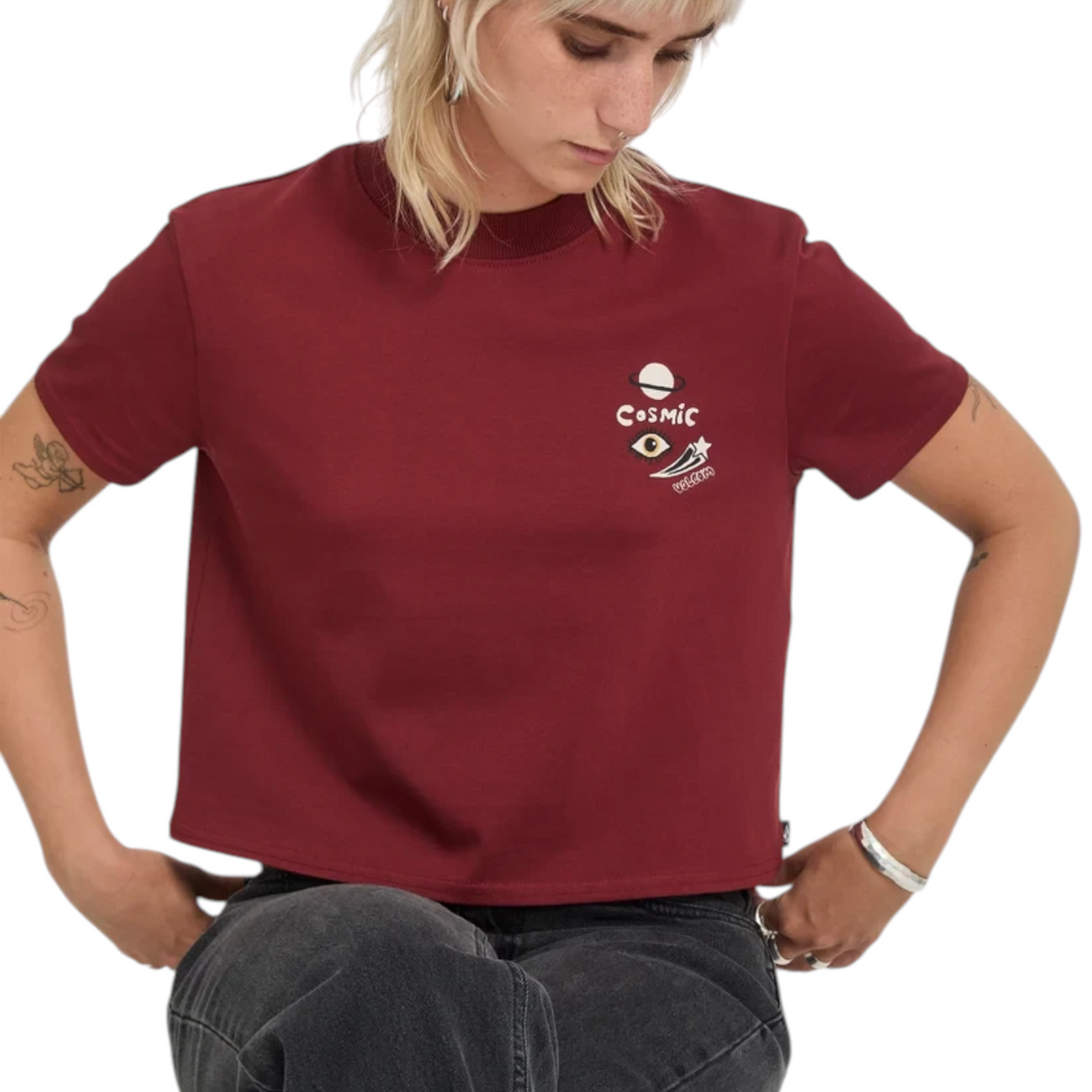 T-shirt Born2ride Volcom FA Ozzy SS en coton bio couleur brique avec motif graphique Cosmic sur la poitrine