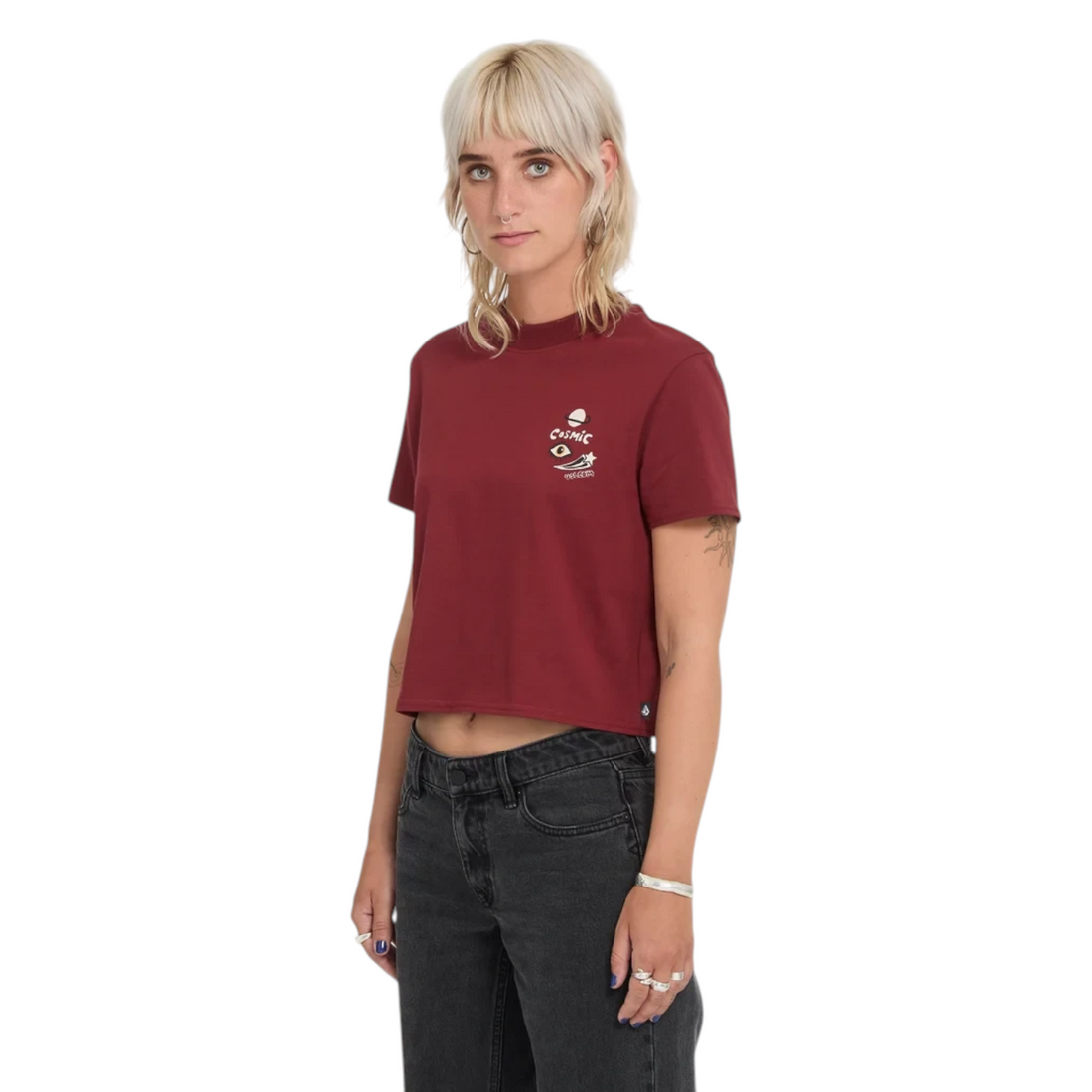 T-shirt Born2ride Volcom FA Ozzy SS en coton biologique couleur brique avec motif graphique sur la poitrine