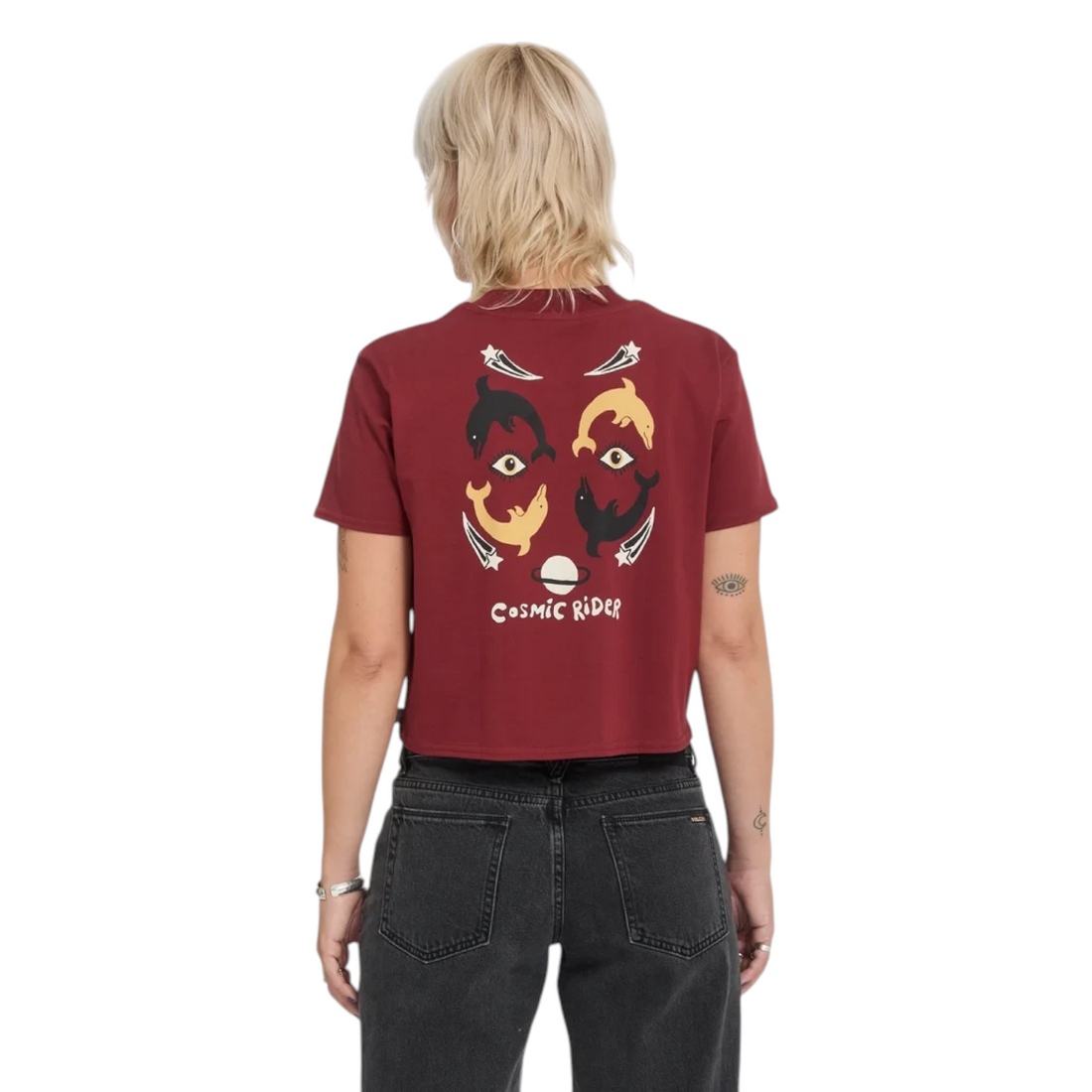 T-shirt Born2ride Volcom FA Ozzy SS en coton bio couleur brique avec imprimé graphique Cosmic Rider au dos