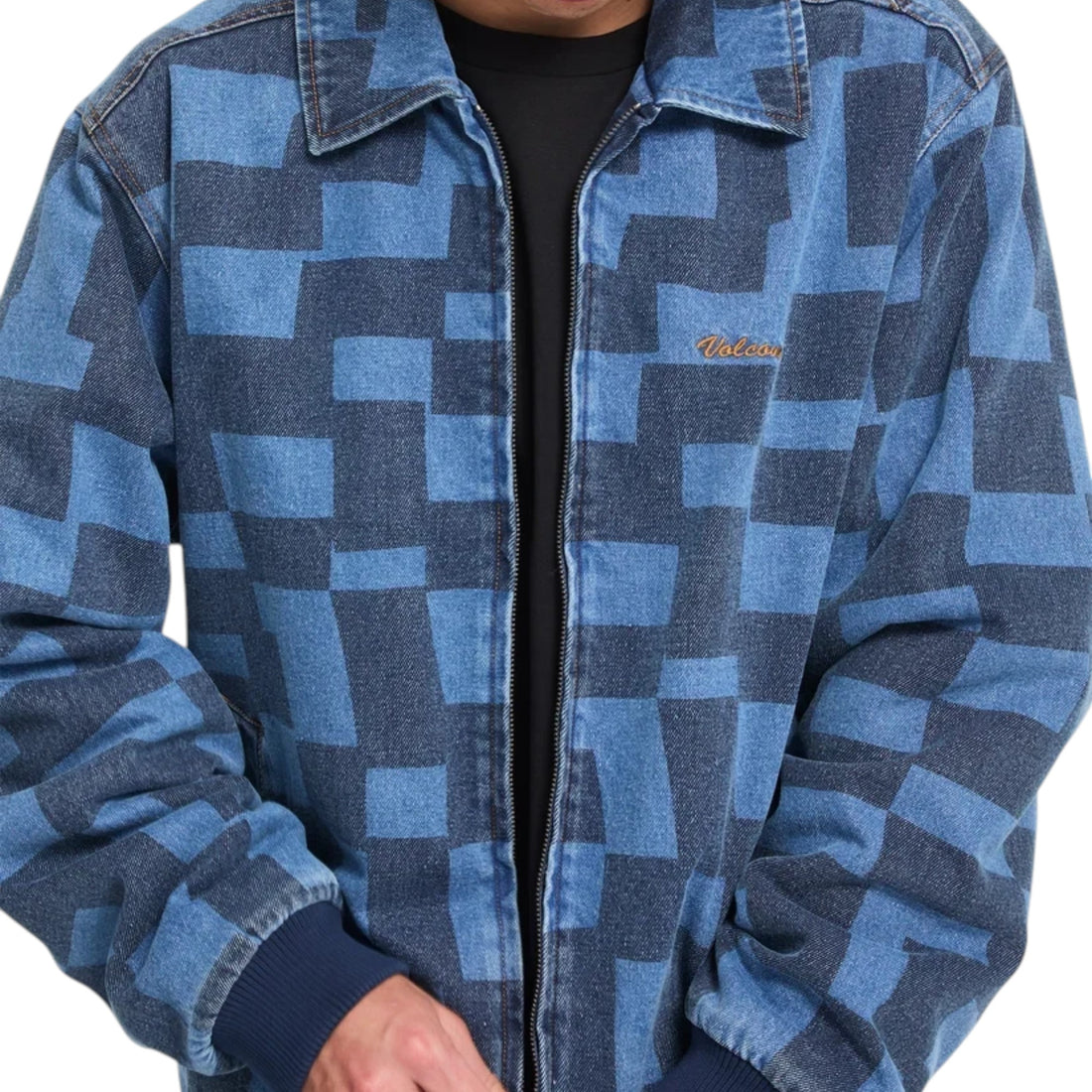 Veste Born2ride Volcom Fa Carrau en denim bleu à motif géométrique avec fermeture éclair et col classique