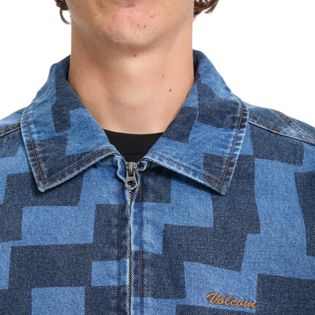 Veste Born2ride Volcom Fa Carrau en jean bleu à motif géométrique avec fermeture éclair et logo brodé