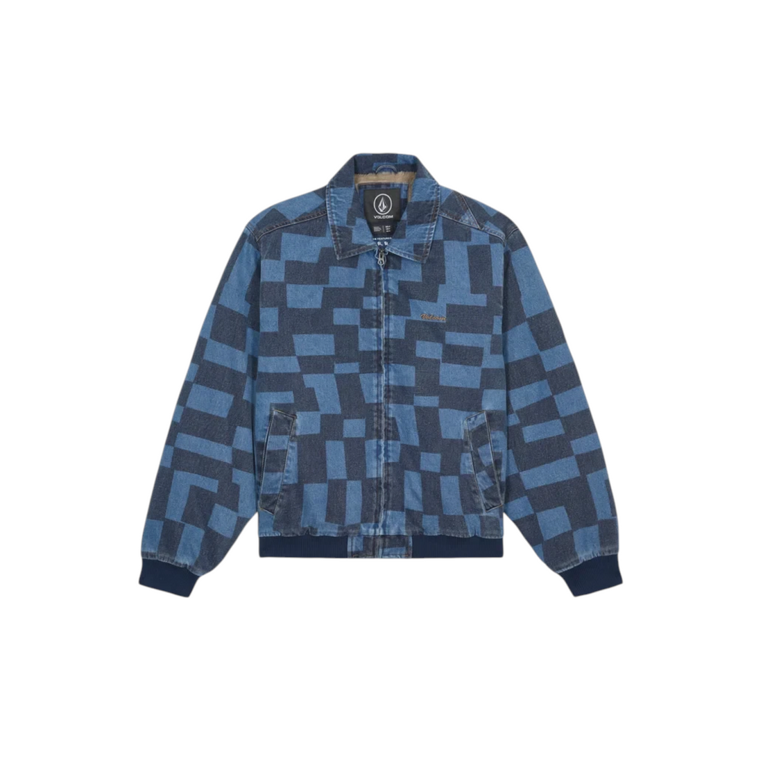 Veste en jean Born2ride Volcom Fa Carrau à motif géométrique bleu avec col et fermeture éclair