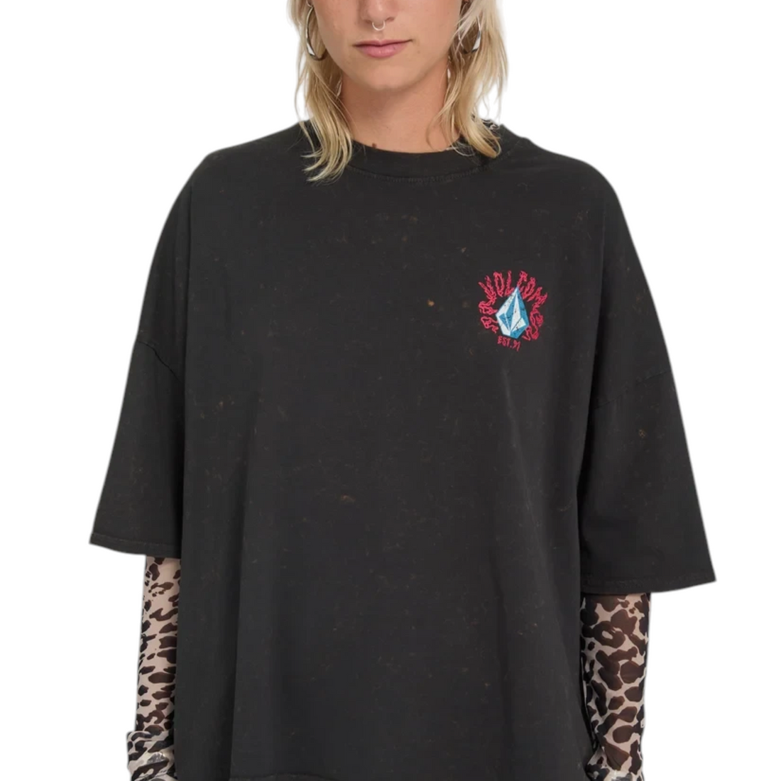 T-shirt Born2ride Volcom Voltrip noir délavé à coupe droite avec imprimé graphique sur la poitrine