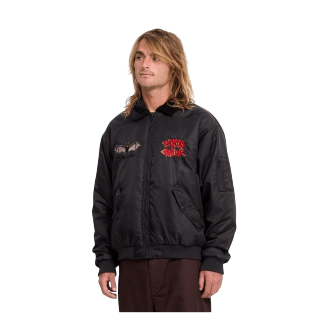 Veste bomber réversible Born2ride Volcom Fa Ozzy noire en nylon avec col en velours côtelé et broderies artistiques